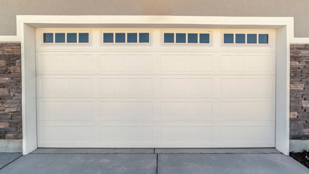 Panorama frame White automatic garage door for two cars